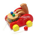 Hot selling little bear drums voiture OEM bois pull bear cars éducatif ours jouets pour enfants EZ5132-1